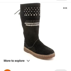 Bearpaw suade lace-up studded boots, size 7, new